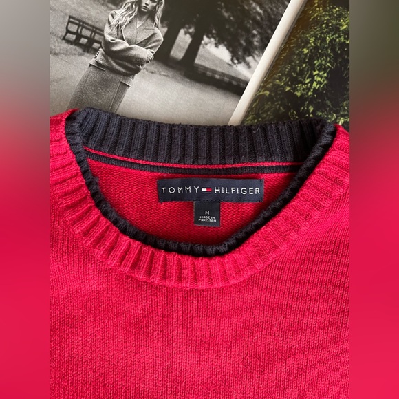 Tommy Hilfiger Cotton Blend Crewneck Sweater In Red Size M - Picture 4 of 12